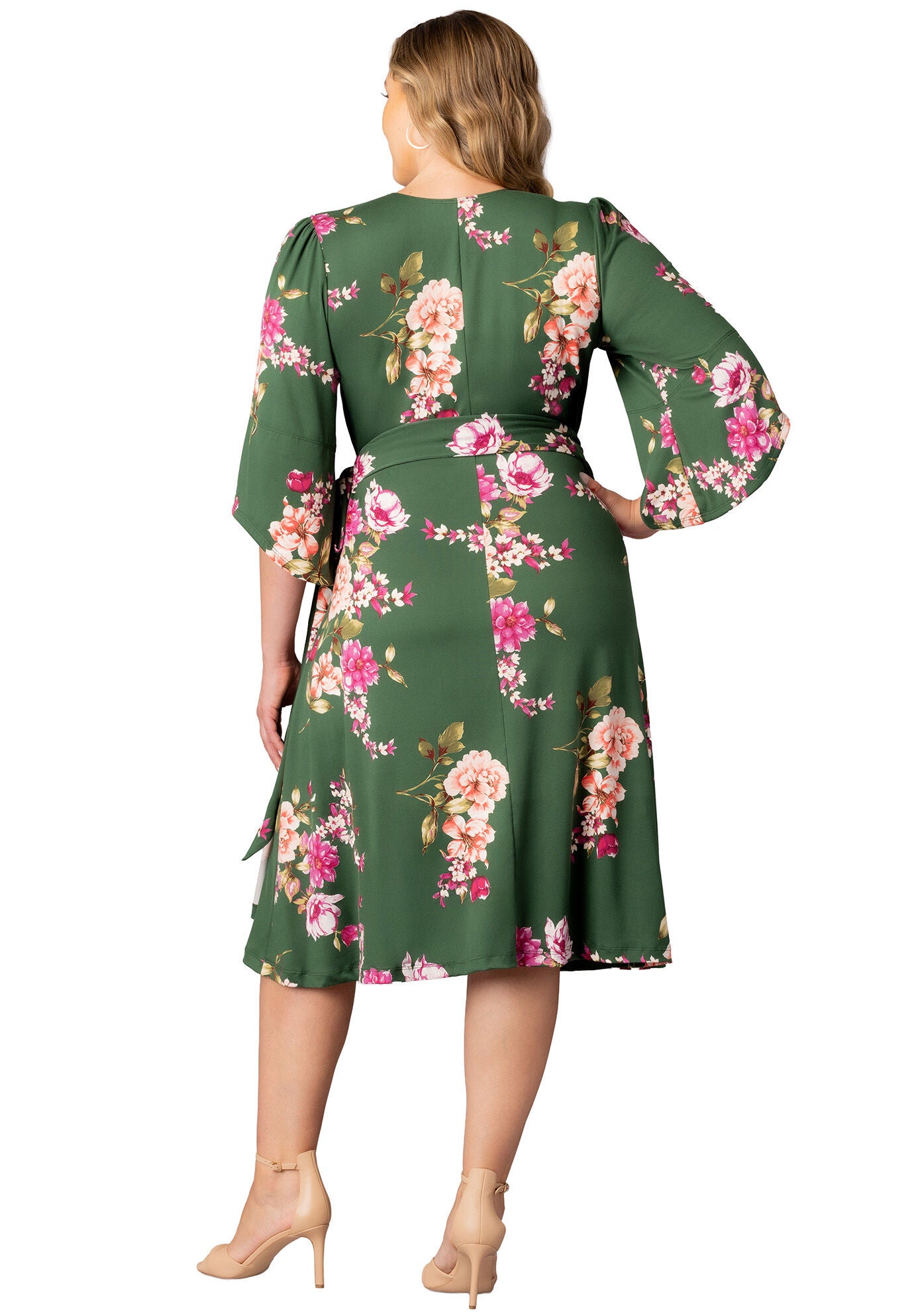 Gemini Wrap Dress, Green Floral Print / Forest Green, alternate image number 1