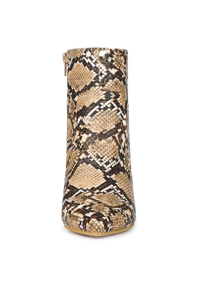 Snakeskin Print Chunky High Heels Ankle Boots, Brown Snake / Brown, alternate image number 1