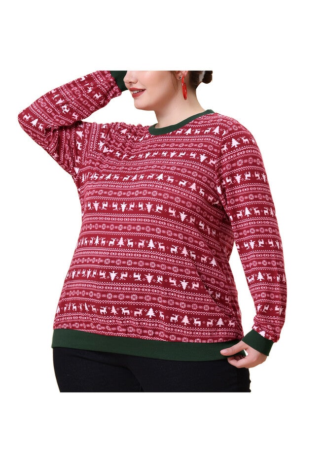 Long Sleeve Contrast Color Knit Pullover Top, Red / Red, alternate image number 2
