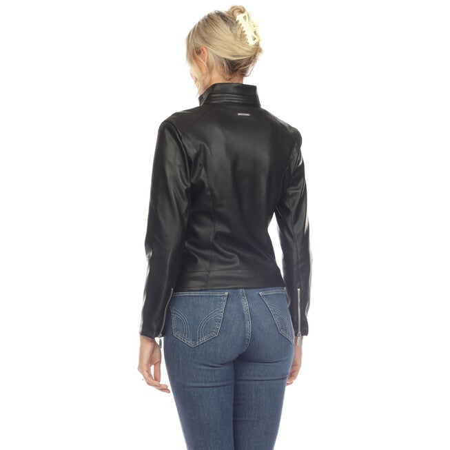 Women's Classic Biker Faux Leather Jacket, Black / Black, alternate image number 3