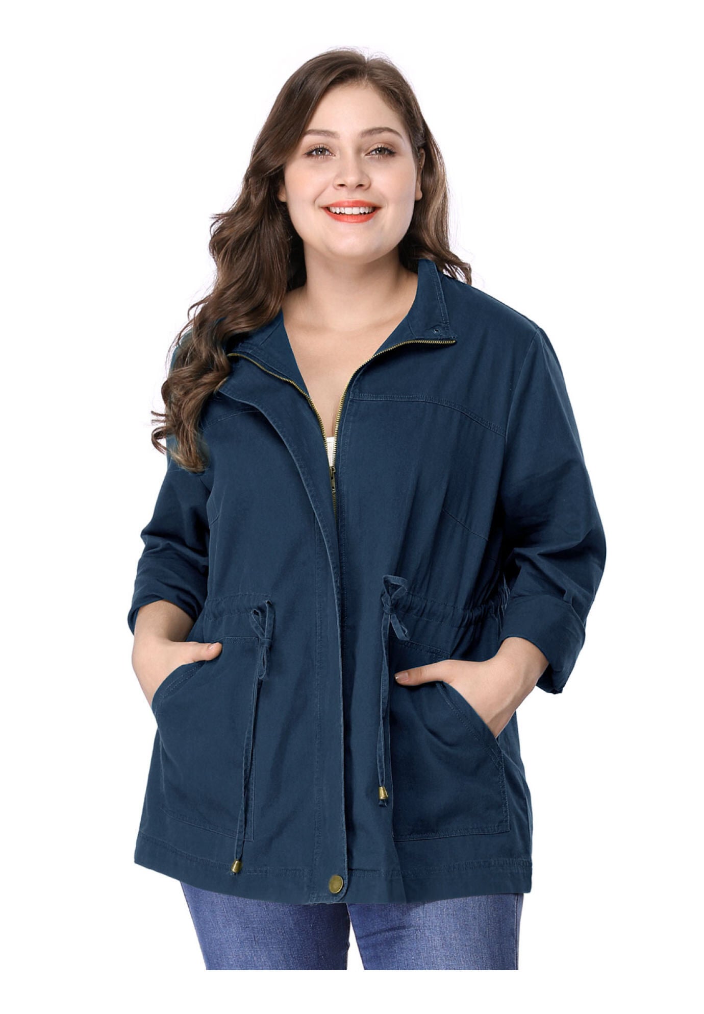 LIGHTWEIGHT ANORAK DRAWSTRING UTILITY JACKET, Dark Blue / Navy, alternate image number 1