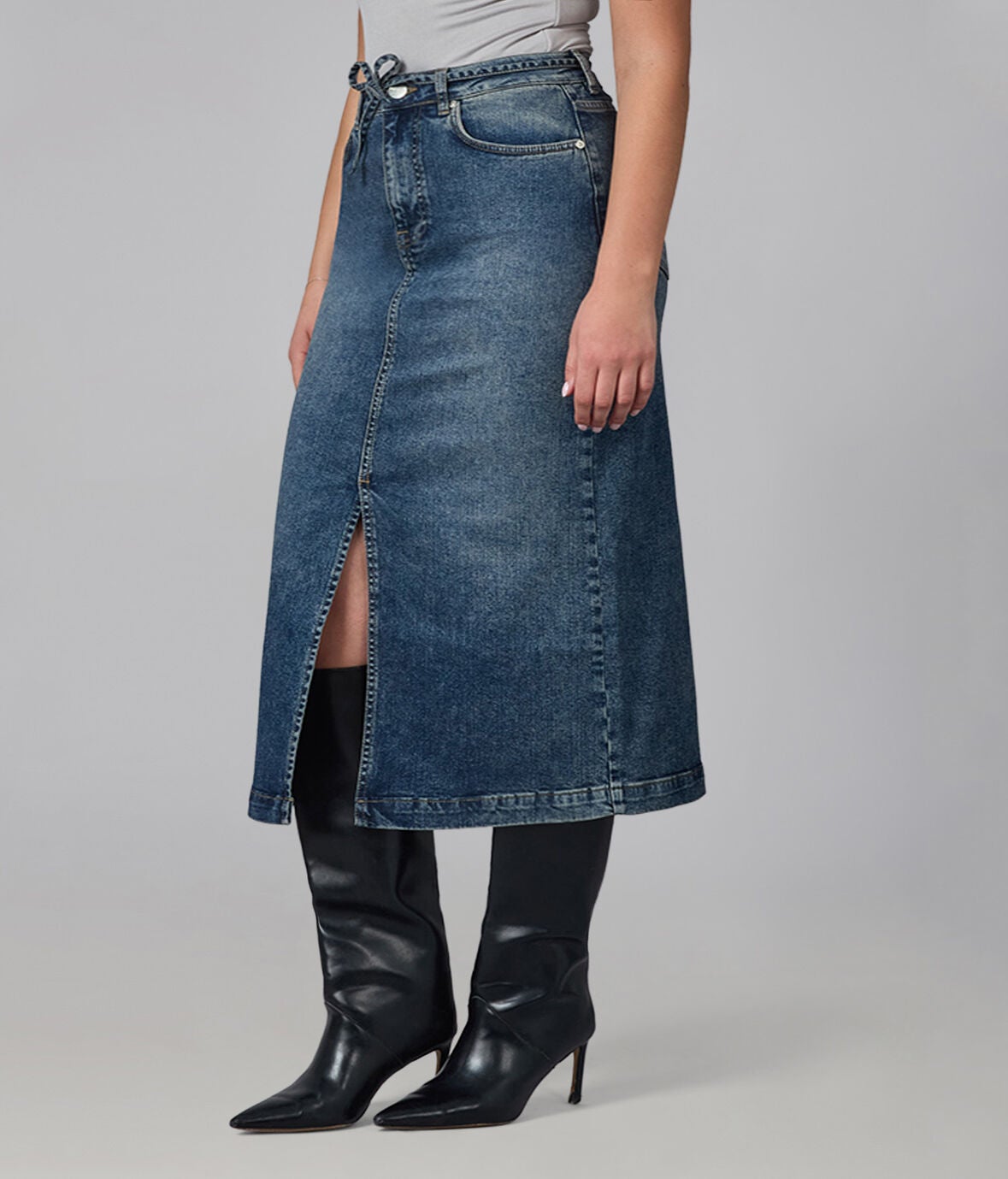 HALSTON-FN High Rise Denim Skirt, Film Noir / Navy, alternate image number 2