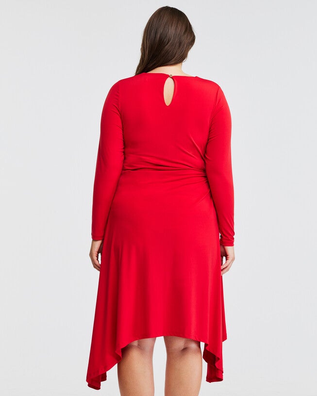Jersey Ruched Red Midi Dress, SCARLET RED / Red, alternate image number 3