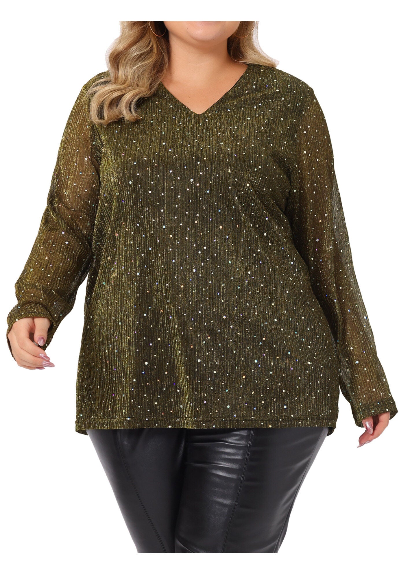 LONG SLEEVE GLITTER SPARKLE TOP, Gold / Gold, alternate image number 1