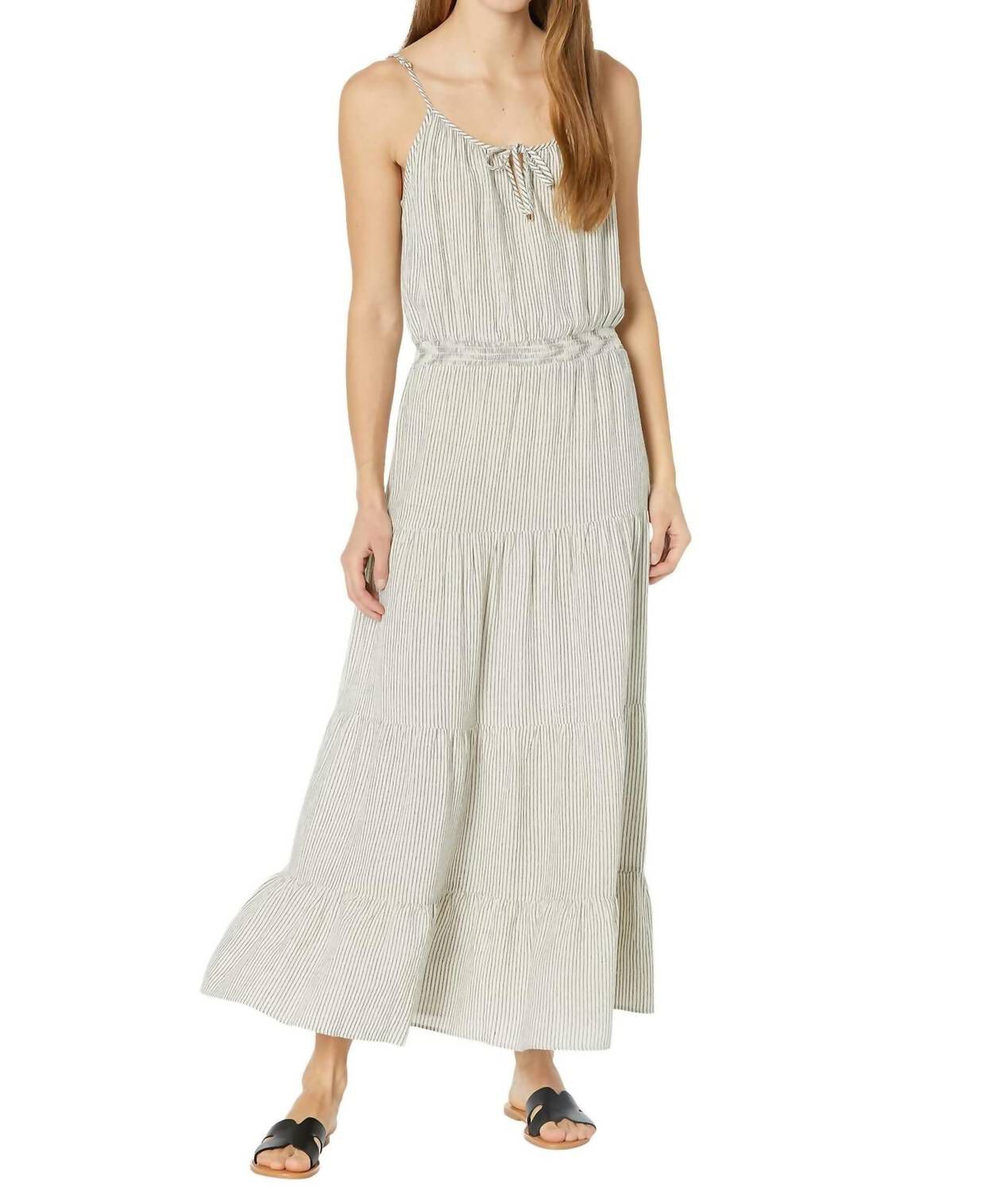 LINEN LUNA MAXI IN BLACK STRIPE, Black Stripe / White, hi-res image number 0