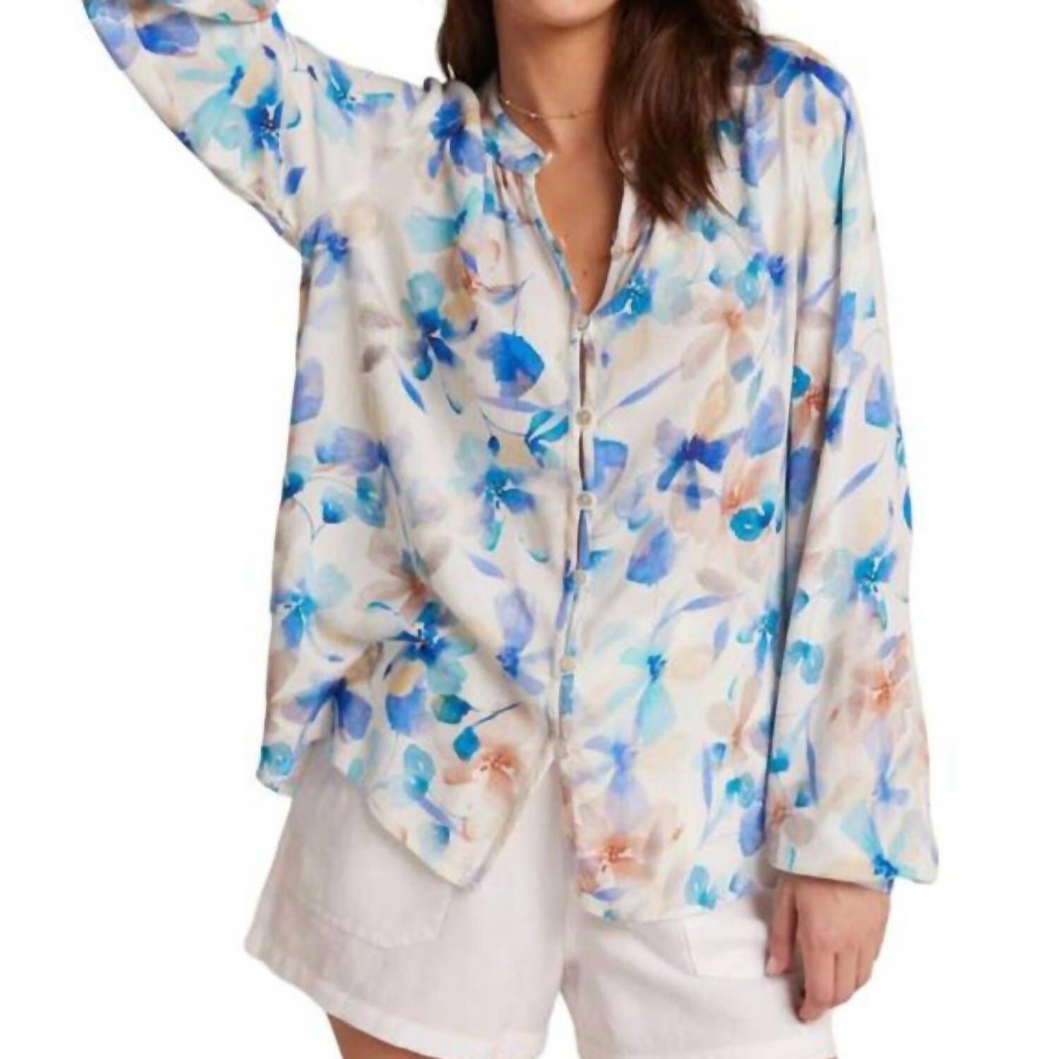 BUTTON LOOP FRONT BLOUSE, Malibu / Azure Blue, hi-res image number 0