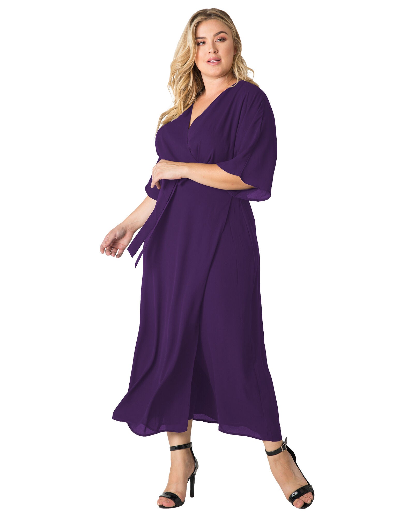 Plus Size Olivia Kimono Wrap Maxi Dress, Purple Haze / Black, hi-res image number 0