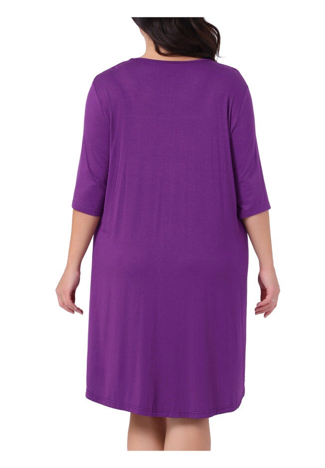 3/4 Sleeve Lace Pleated V Neck Sleepwear, Purple / Purple, alternate image number null