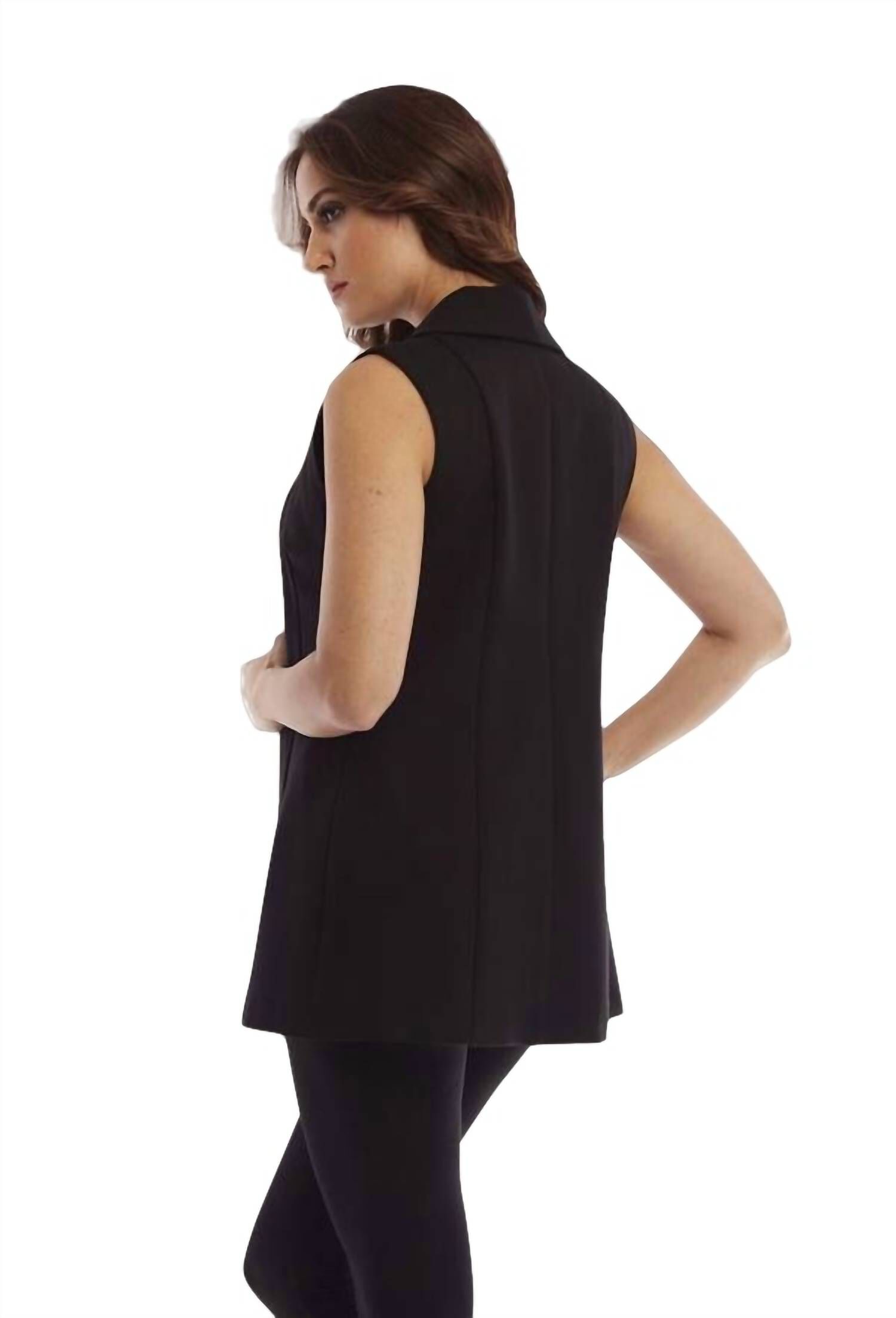 LONG ZIPPER VEST IN BLACK/SILVER, BlackSilver / Black, alternate image number 2
