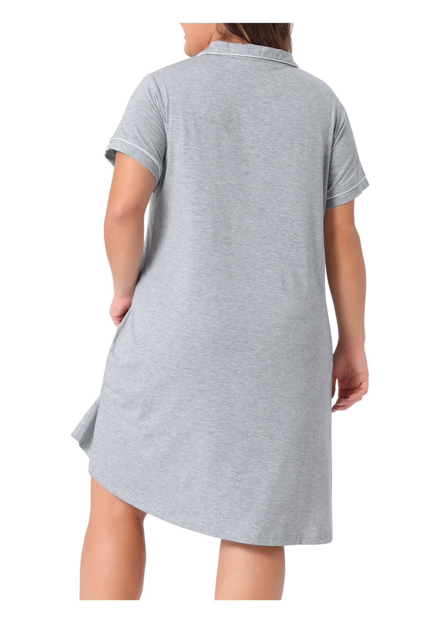 Short Sleeves Pajama Button Down Nightshirt, Gray / Light Grey, alternate image number 3