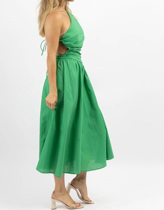 ASYMMETRIC RUCHE MIDI DRESS IN PALM GREEN, , alternate image number null