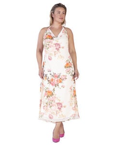 Akari Womens Plus Size Floral Print Cowl Neck Backless Maxi Dress