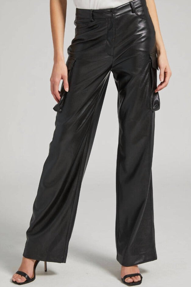 NATE VEGAN LEATHER CARGO PANTS IN BLACK, Black / Black, hi-res image number 0
