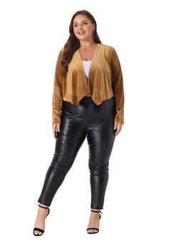 VELVET OPEN FRONT CROPPED JACKET CARDIGAN