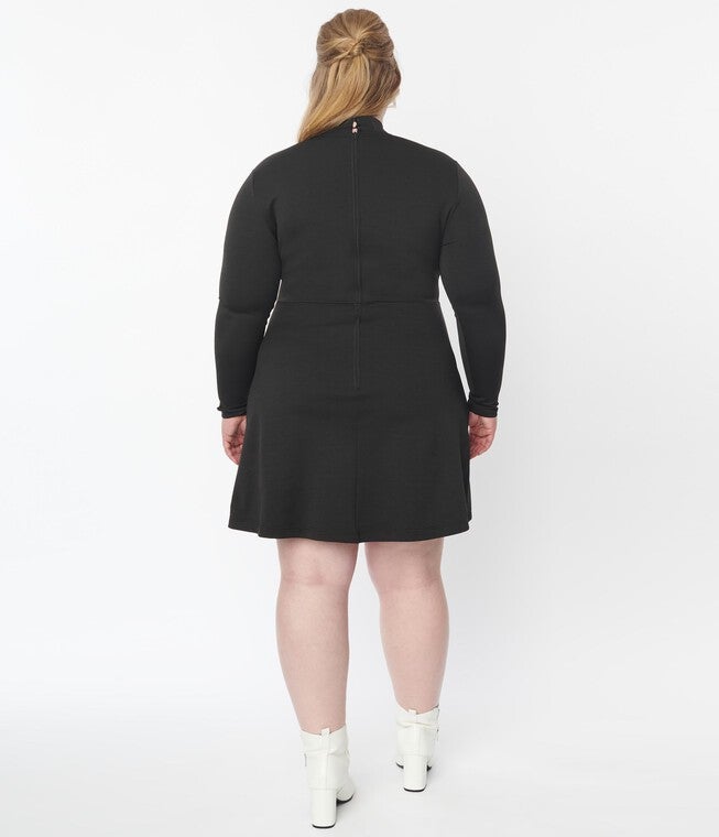 Smak Parlour Black Mock Turtleneck Fit & Flare Dress, , alternate image number 6
