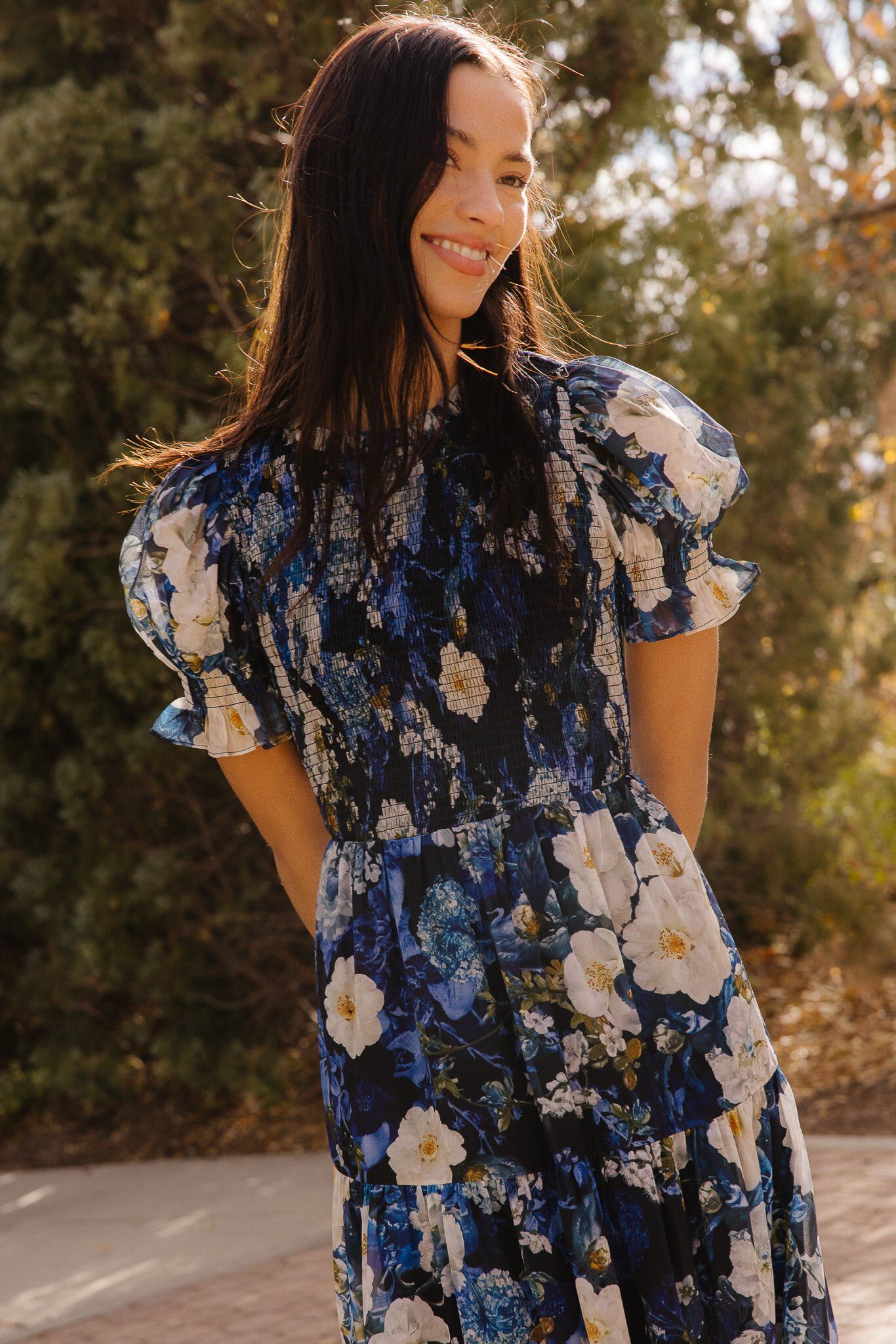 Cordelia Dress, Winter Rose Garden / Navy, alternate image number 1