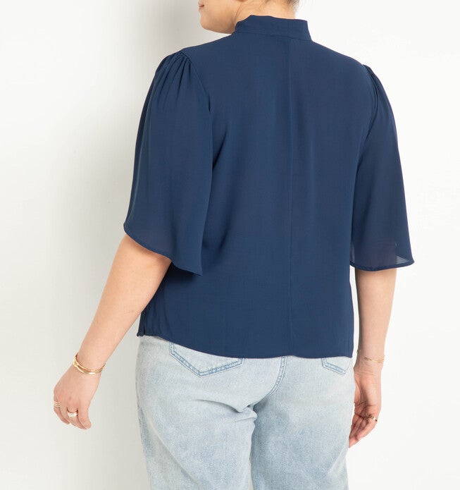 Bow Blouse With Flutter Sleeve, Ocean Cavern / Navy, alternate image number null