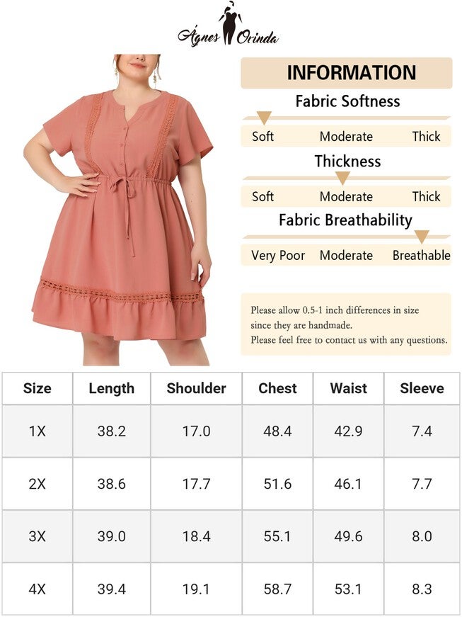 Button V Neck Summer Midi Ruffle A Line Swing Dress, Pink / Pink, alternate image number 4
