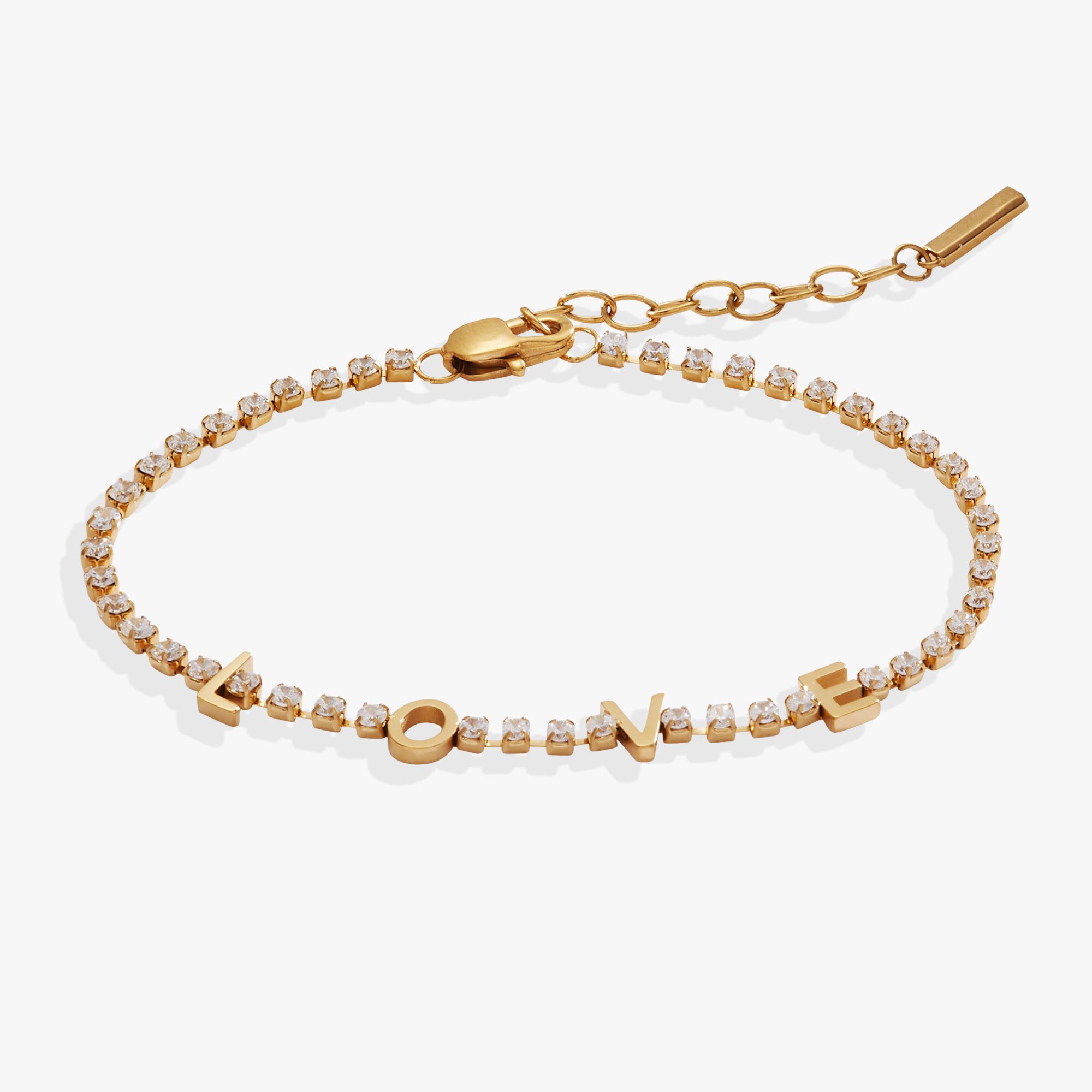 “Love” Crystal Tennis Bracelet, Gold / Gold, hi-res image number 0