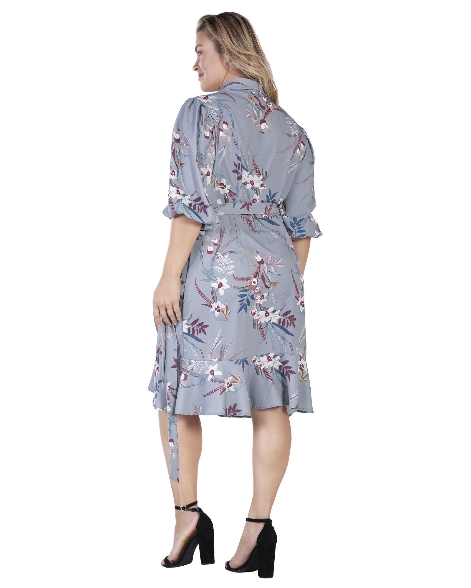 Kylie Double Georgette Dusty Pink Ruffles Wrap Midi Dress, , alternate image number 5