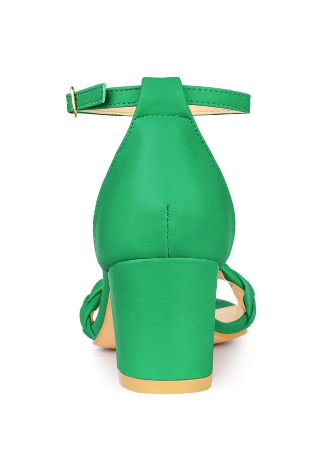 Chunky Heels Ankle Strap Braided Heel Sandals, Green / Kelly Green, alternate image number 2
