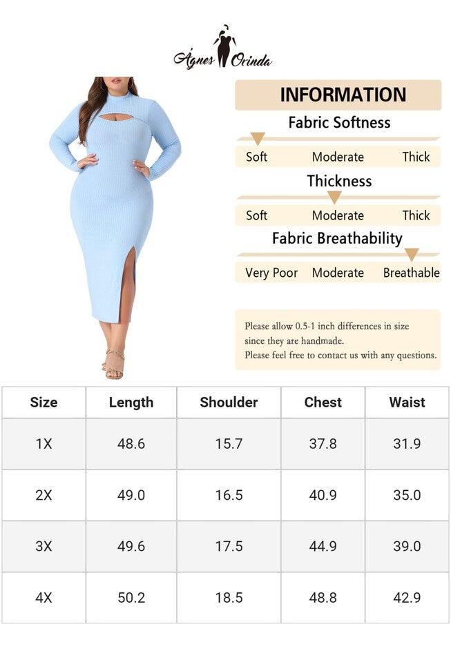 Round Neck Cut Out Front Knee Bodycon Dress, Blue / Light Blue, alternate image number null