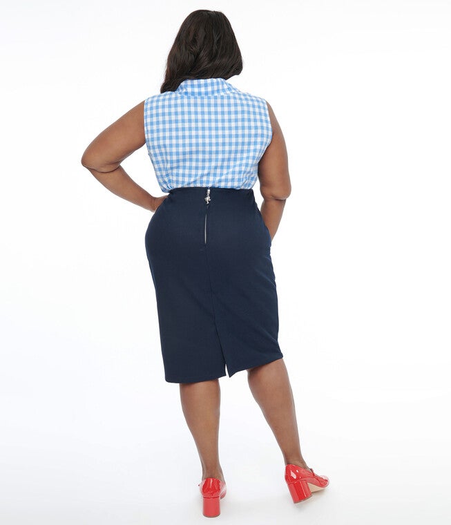 Barbie x Unique Vintage 1950s Navy Commuter Set Wiggle Skirt, Navy / Navy, alternate image number 2