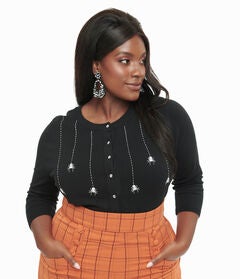 Black & Spider Embroidered Bookworm Cardigan