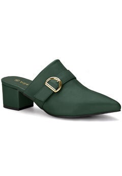 Pointed Toe Slip On Block Heel Sandals Mules