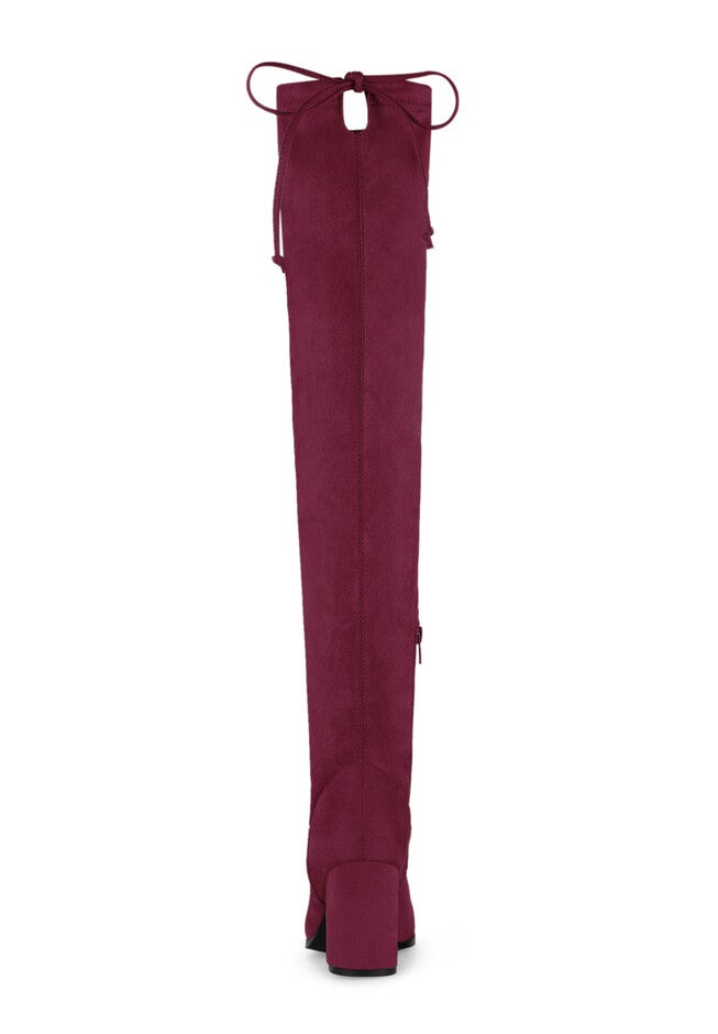 Round Toe Chunky Heel Over the Knee High Boots, Burgundy / Burgundy, alternate image number 1