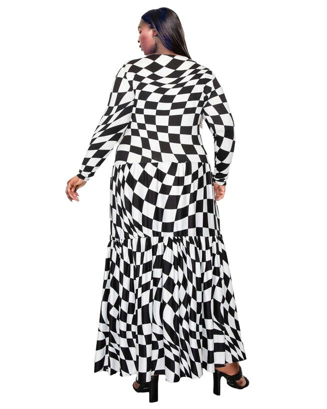 GRAYSON TIERED MAXI DRESS, Black Ivory / Black, alternate image number 2