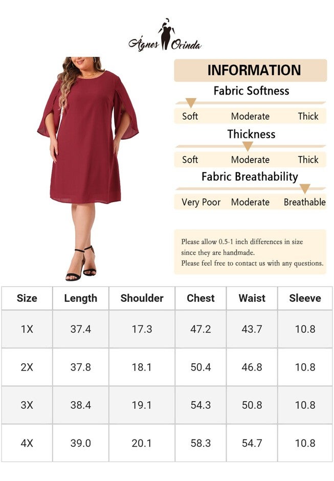 Crew Neck 3/4 Flutter Sleeve Cocktail Chiffon Dress, Burgundy / Burgundy, alternate image number 4