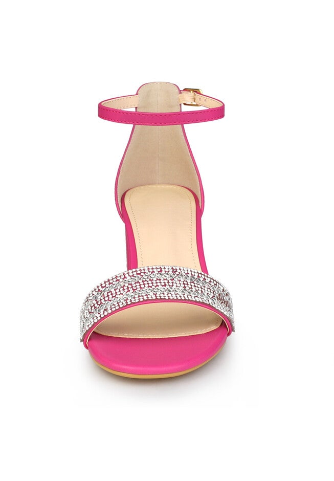 Rhinestone Sparkly Chunky Heels Sandals, Hot Pink / Deep Fuchsia, alternate image number 1