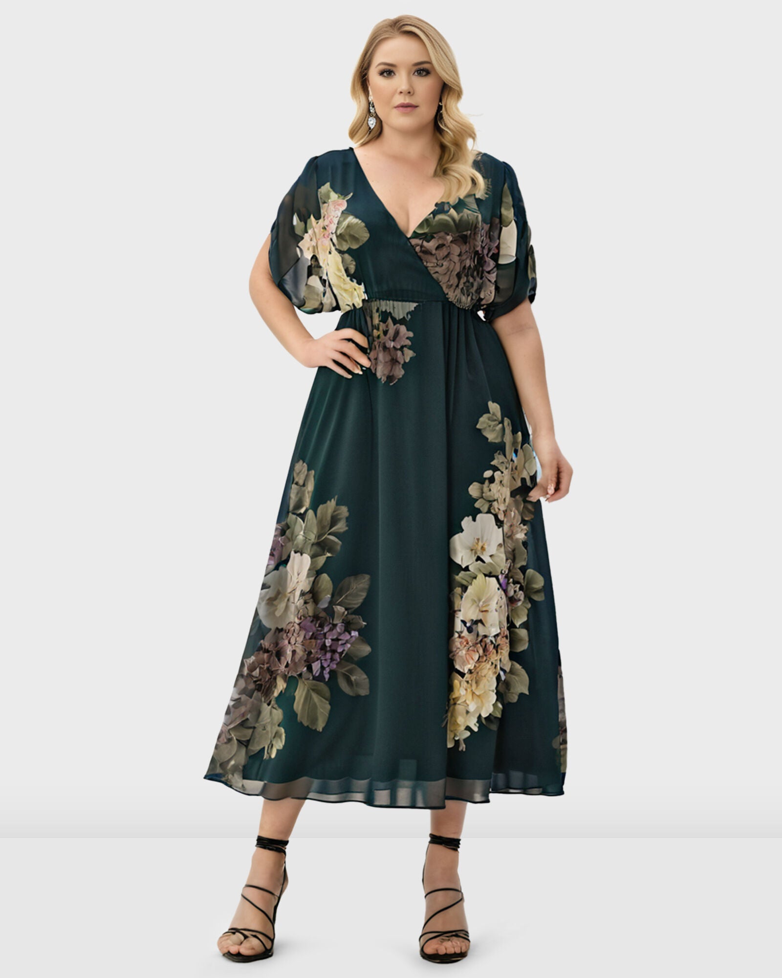 surplice georgette midi dress Lauren Ralph Lauren Women's Floral Crinkle Georgette Surplice Dress, Blue, 16