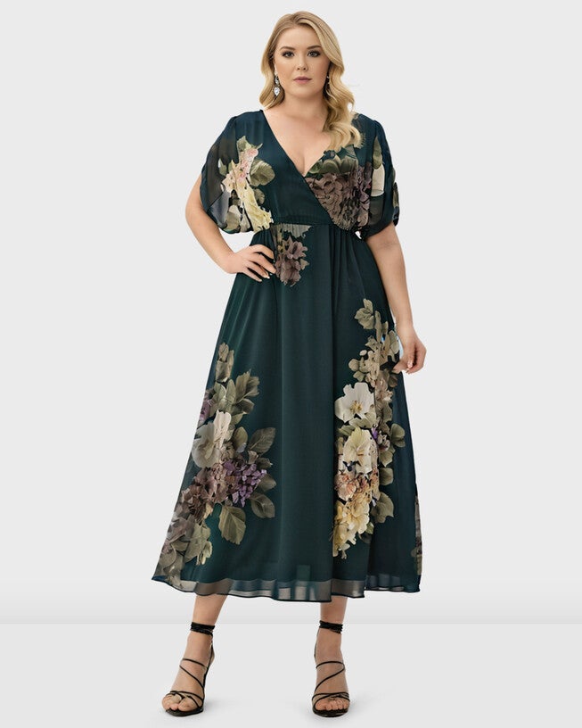 surplice georgette midi dress Lauren Ralph Lauren Women's Floral Crinkle Georgette Surplice Dress, Blue, 16