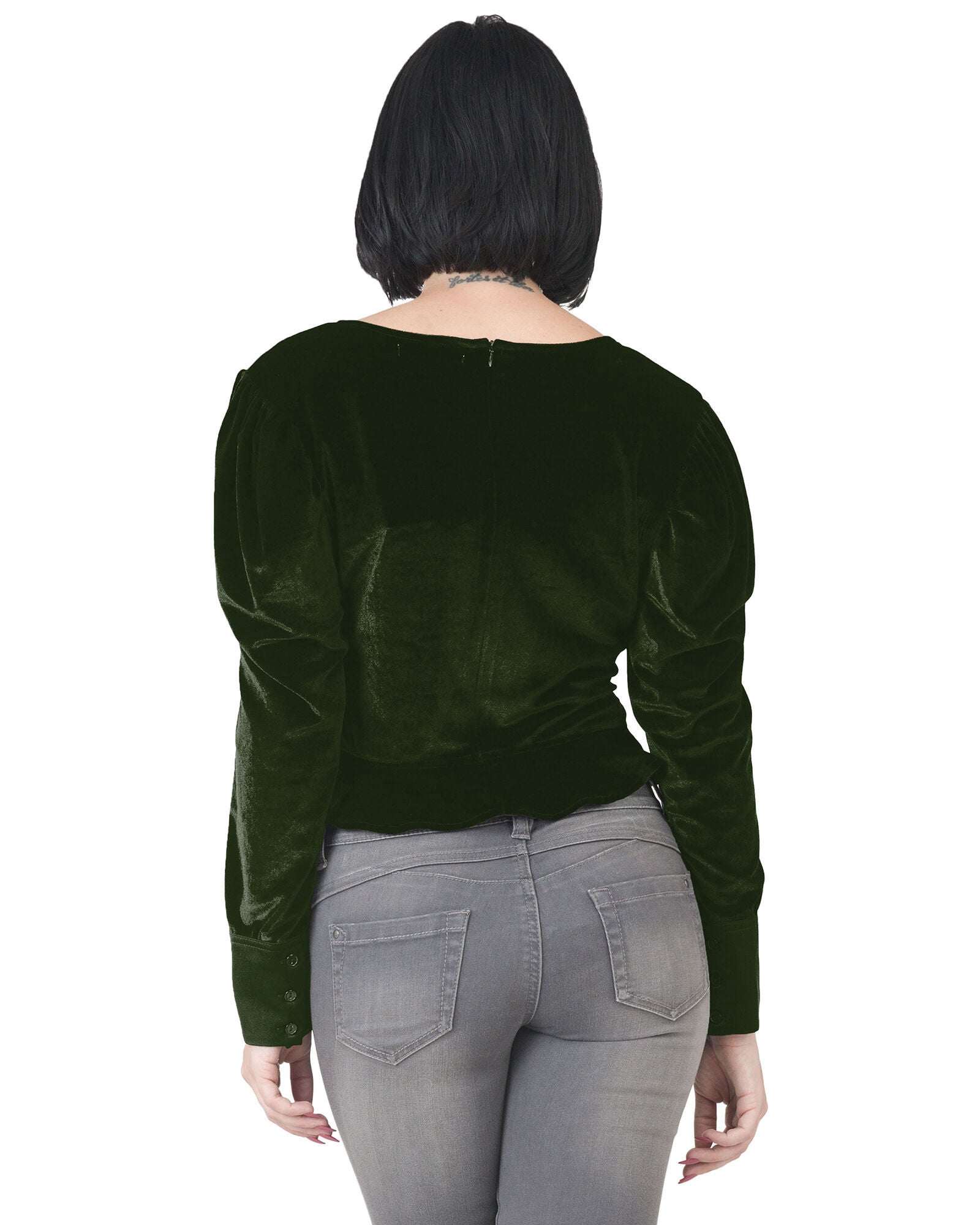 Plus Size Stretch Velvet Peplum Top, Green / Hunter Green, alternate image number 3