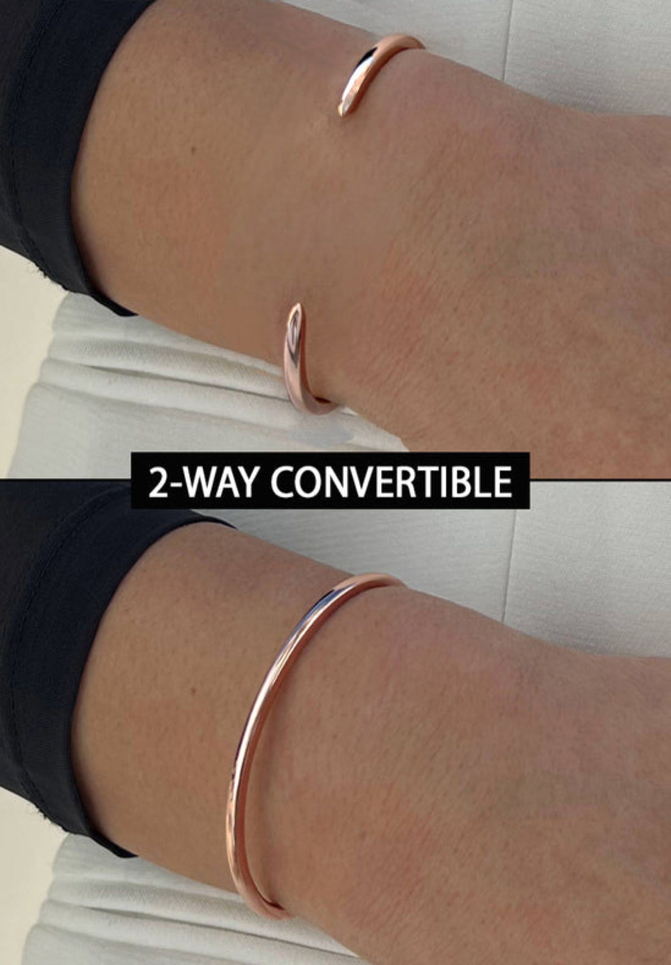 SUCCESS 2-Way Convertible Stacking Cuff Bracelet, Rose Gold / Pink, alternate image number 1