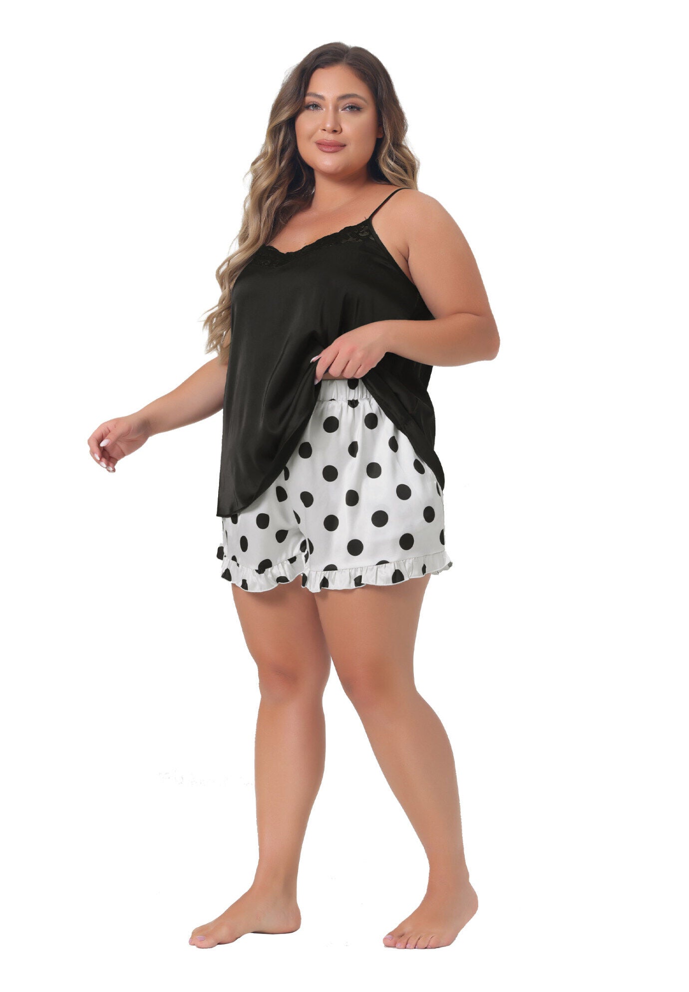 LINGERIE SLEEPWEAR 2 PIECE CAMI SHORTS PAJAMA SET, Black / Black, hi-res image number 0