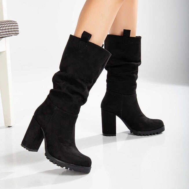 ANAIS - BLACK SUEDE SLOUCH PLATFORM BOOTS, BLACK / Black, alternate image number 1