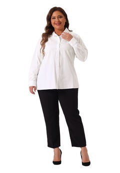 Button Down Cotton Stand Collar Long Sleeve Solid Work Shirt
