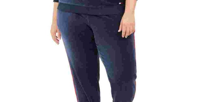 Tommy Hilfiger Sport Women's Plus Chevron Velour Hooded Sweatshirt Blue Size 1X, Blue / Navy, alternate image number null