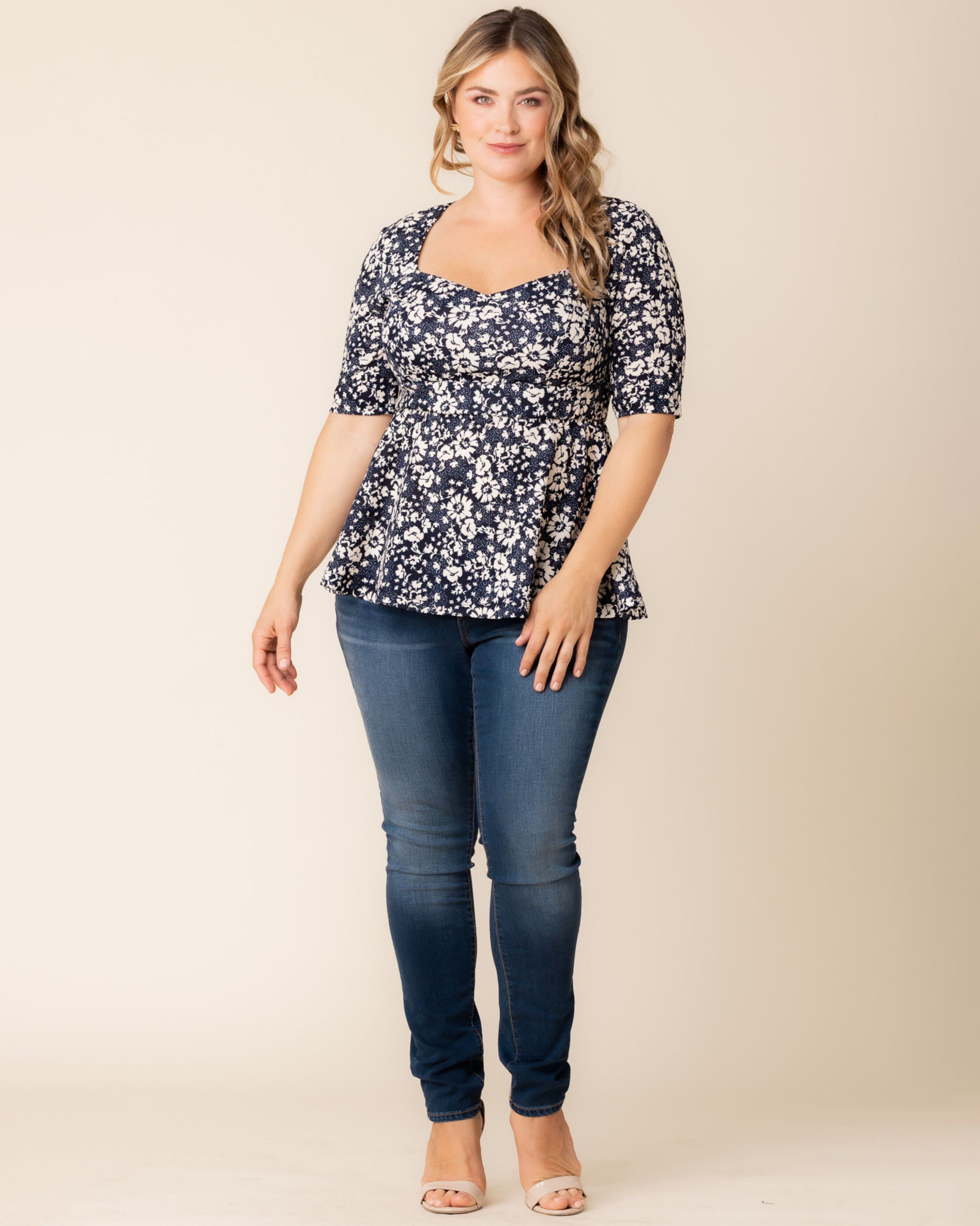 Posh Peplum Top, AEGEAN BLUE FLORALS / Navy, alternate image number 4