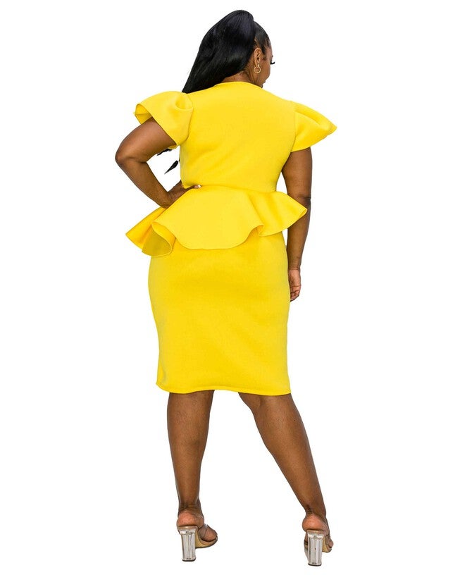 Calista Neoprene Peplum Dress, Yellow / Mustard, alternate image number 1
