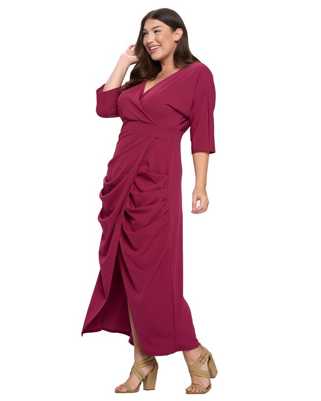 JULIETTE WRAP MAXI DRESS, Magenta / Magenta, alternate image number 1