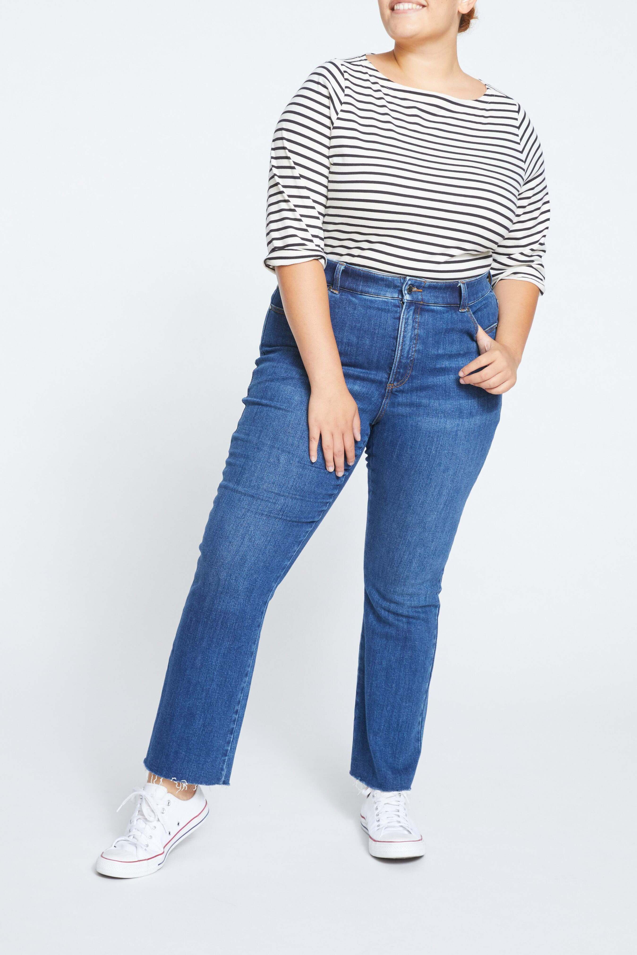 Women's Plus Size High Rise Bootcut Jeans, Stonewash Indigo / Medium Wash, hi-res image number 0