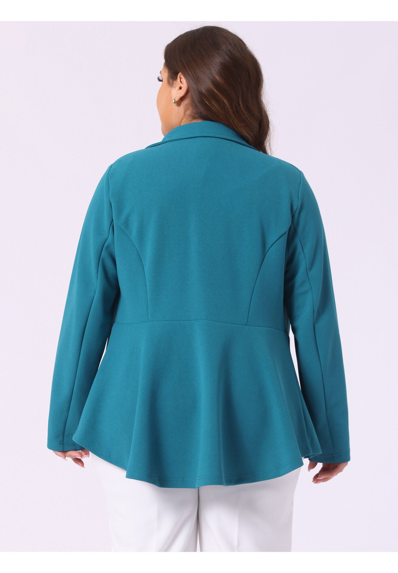 RUFFLE V NECK BUTTON NOTCH PANEL PEPLUM BLAZER, Lake Blue / Light Blue, alternate image number 3
