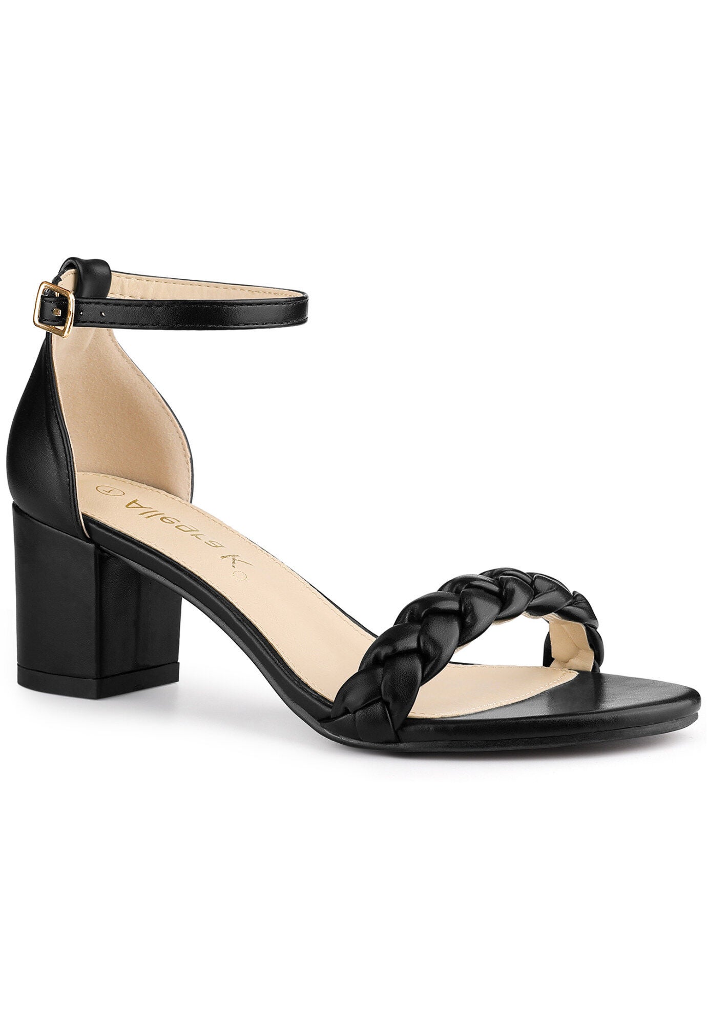 Chunky Heels Ankle Strap Braided Heel Sandals, Black / Black, hi-res image number 0