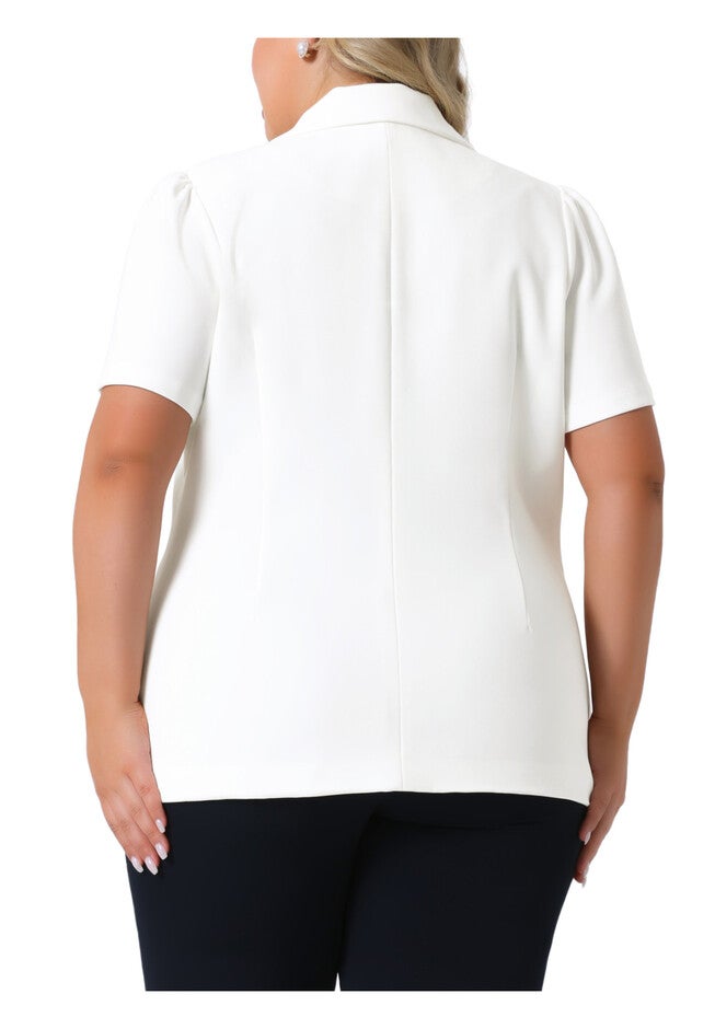 Notched Lapel Short Puff Sleeve Blazer Jackets, White / White, alternate image number 2