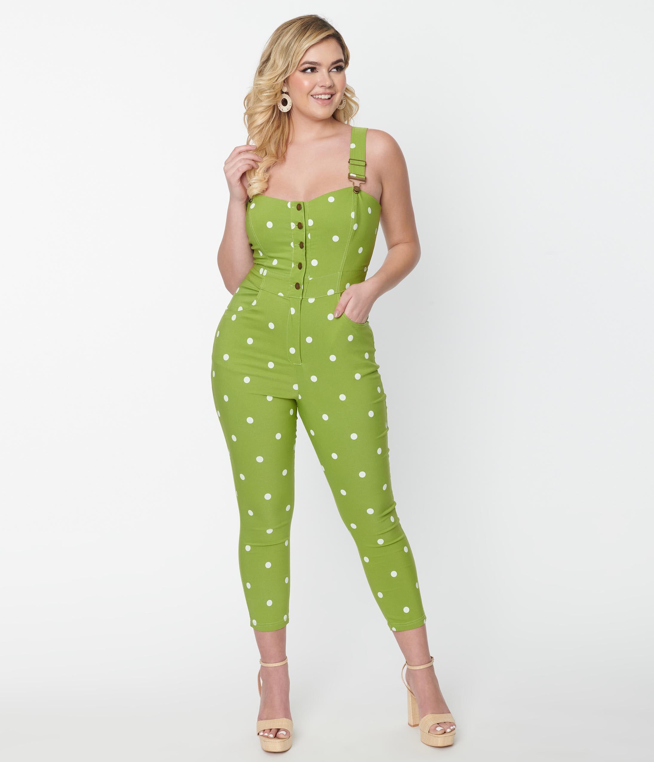 Unique Vintage Green White Dot Eartha Jumpsuit Dia Co