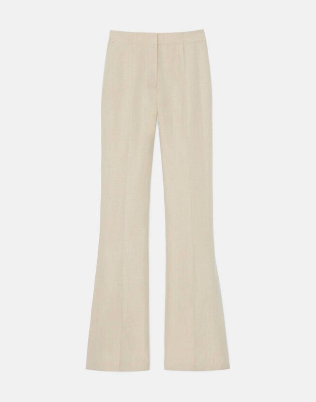 SILK-LINEN GATES SIDE SLIT FLARED PANT IN DUNE, Dune / Beige, alternate image number null